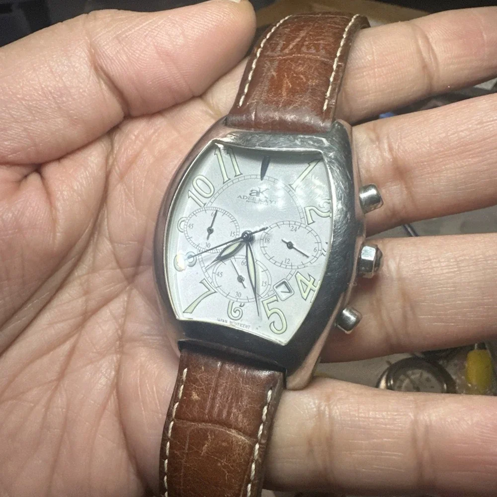 Works Adee Kaye Chrono AK324- M Mens watch Brown Leather Oversize Quartz 38mm 8